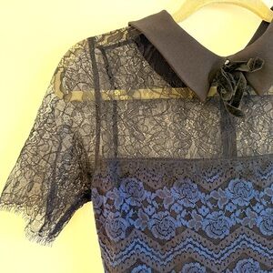 Aqua Navy and Black Lace Mini Dress with Peter Pan Collar